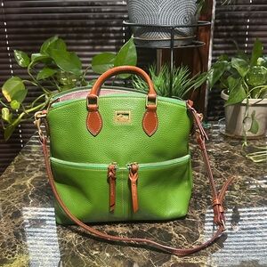 Dooney & Bourke Green Pebble Leather Crossbody Satchel with Brown Trim